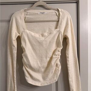 Project Social T Ivory Ribbed Long Sleeve Top